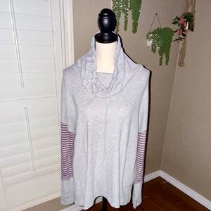 Cato Women’s Cowl Neck Hoodie - Size L, Gray with Purple Str